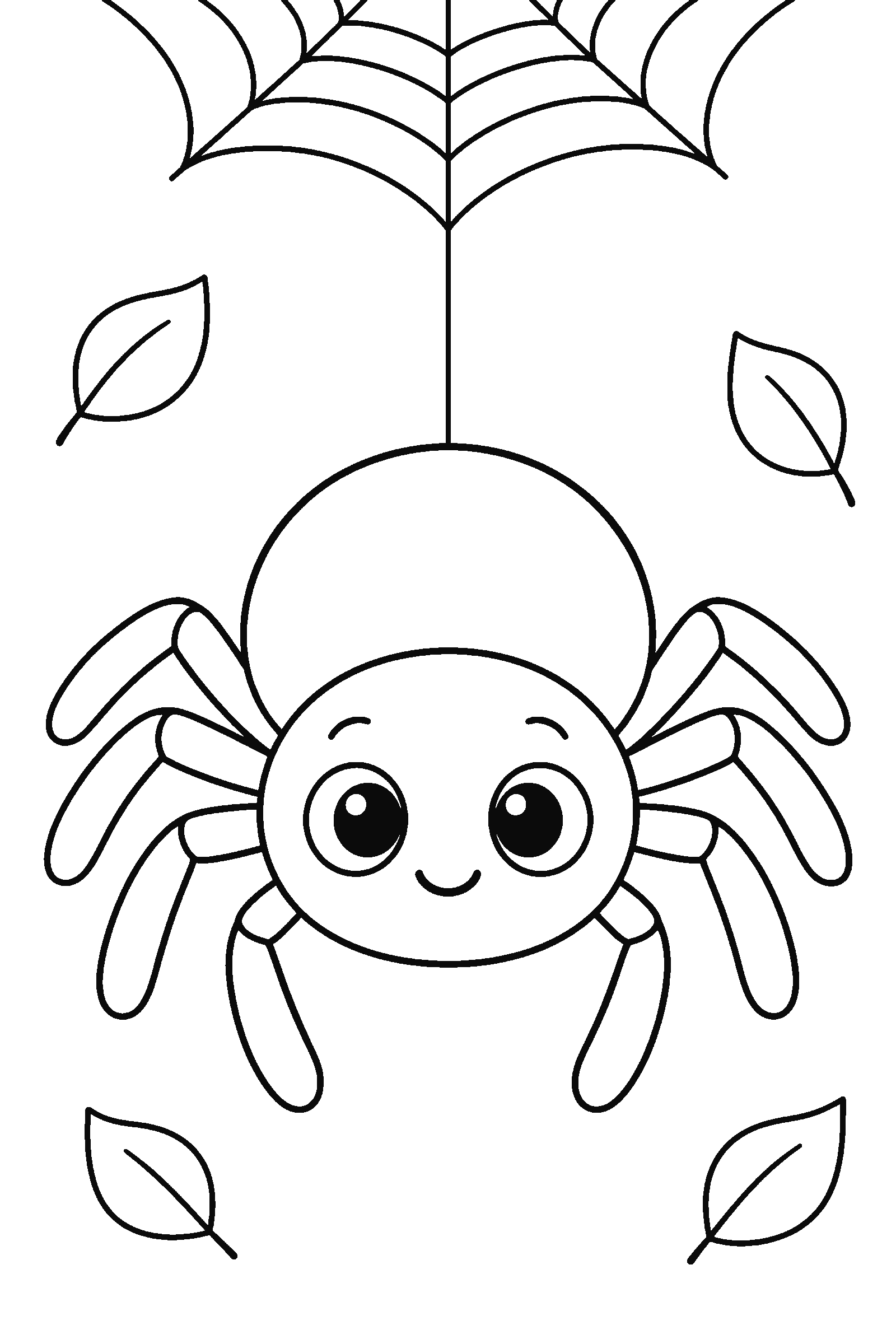 Coloring page of a spider hanging from a thread