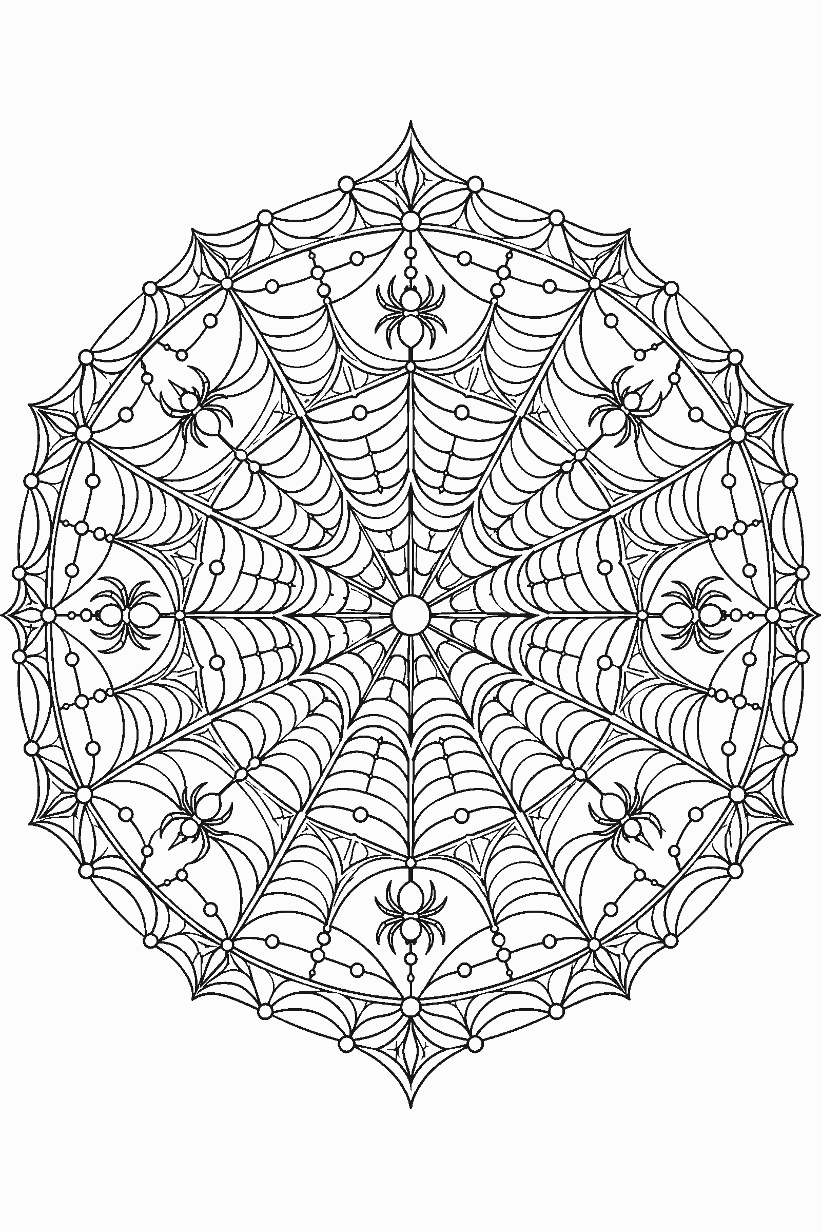 Coloring page of a detailed spider web mandala