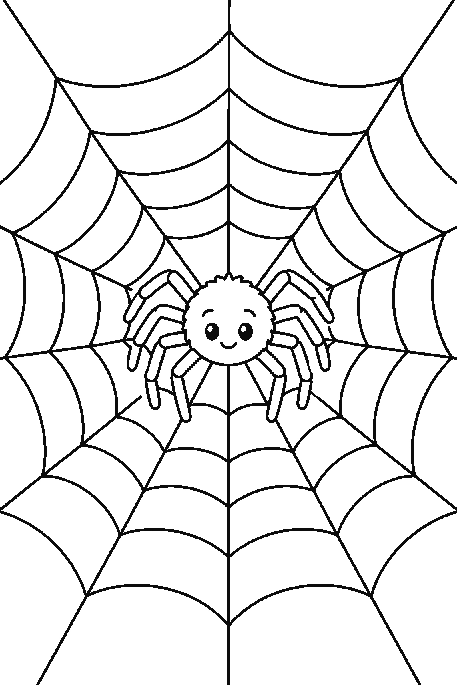Coloring page of a big spider web with a little spider in the middle
