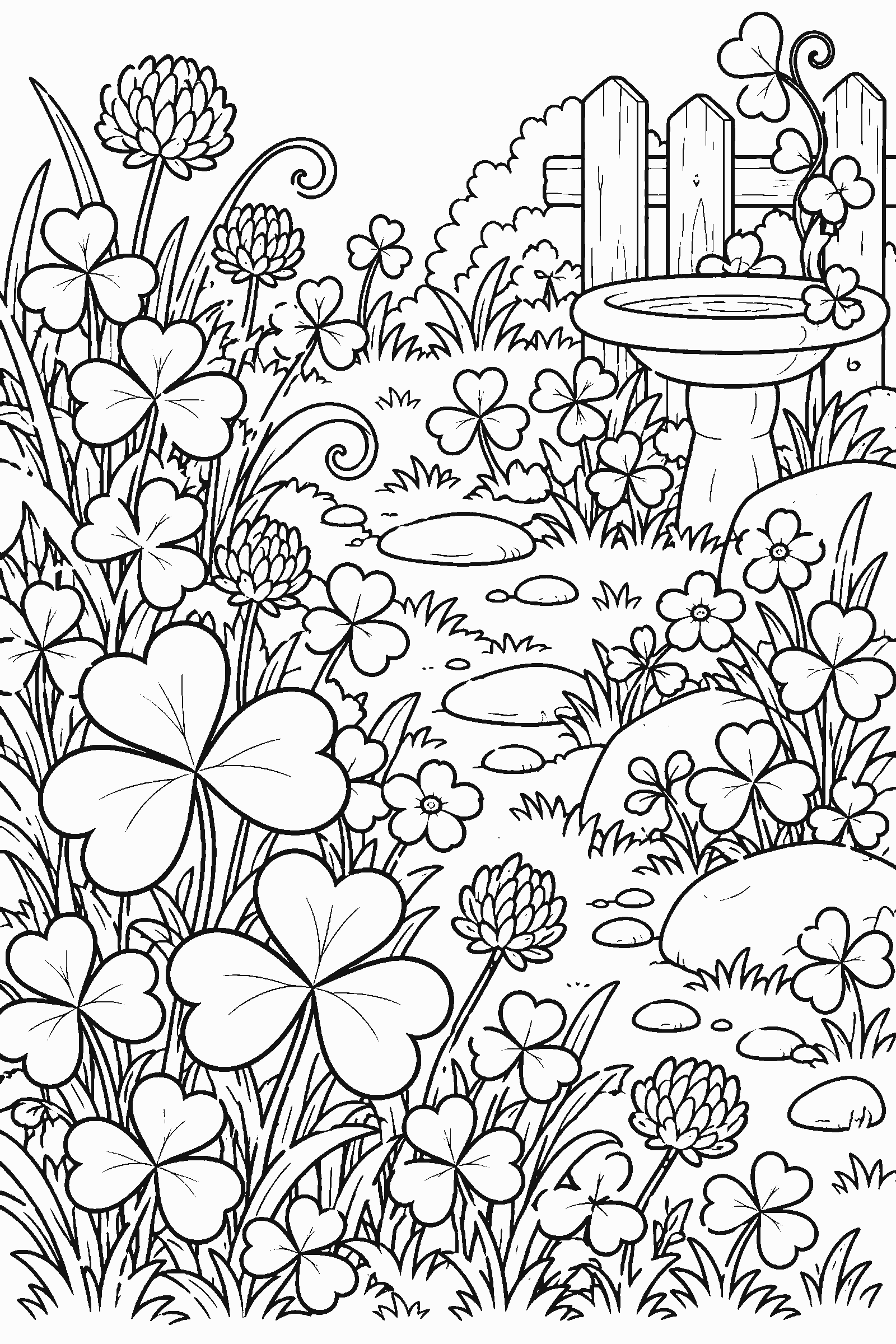 Coloring page of a clover garden