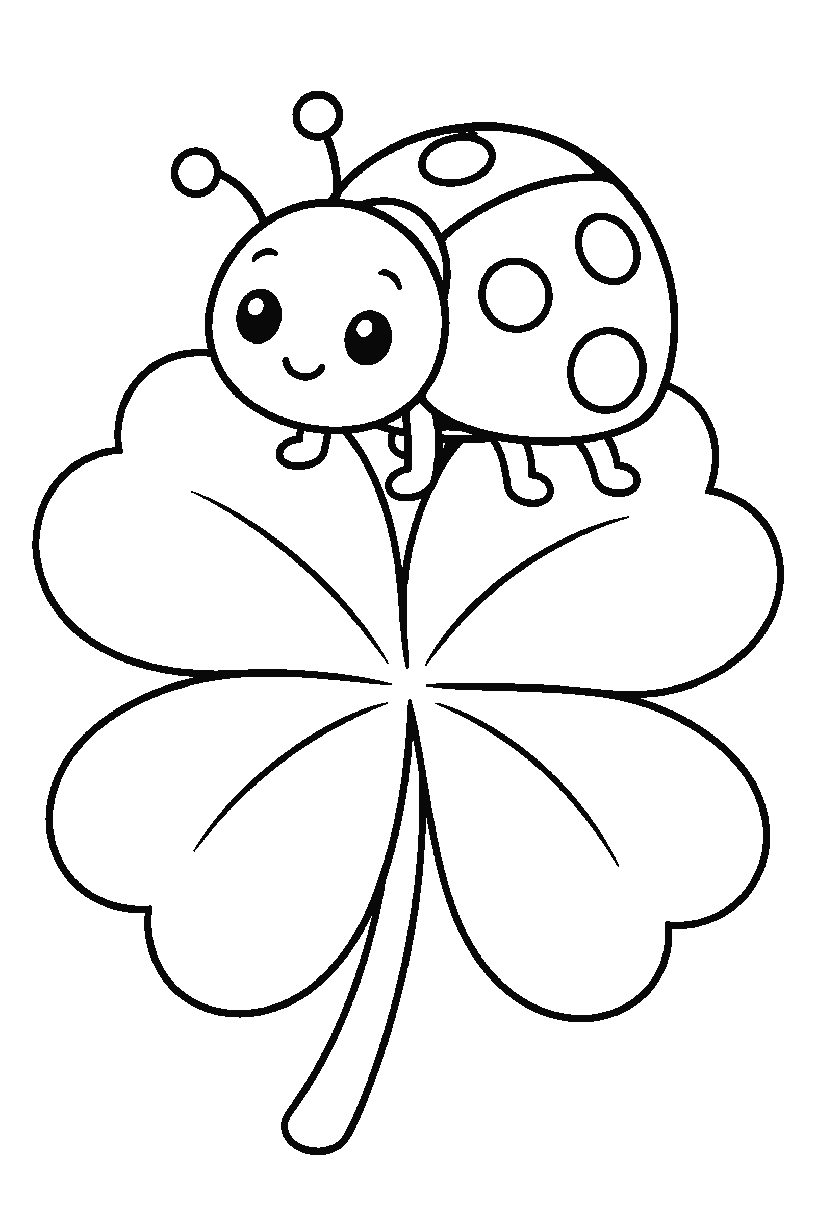 Coloring page of a ladybug on a four-leaf clover