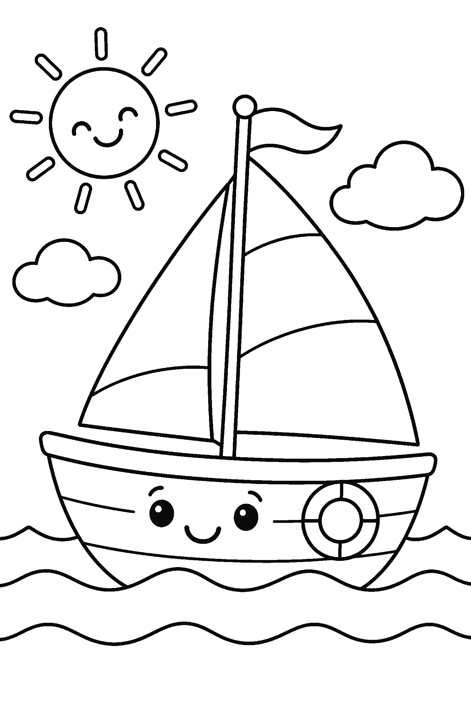 Coloring page of a sailboat on the sea