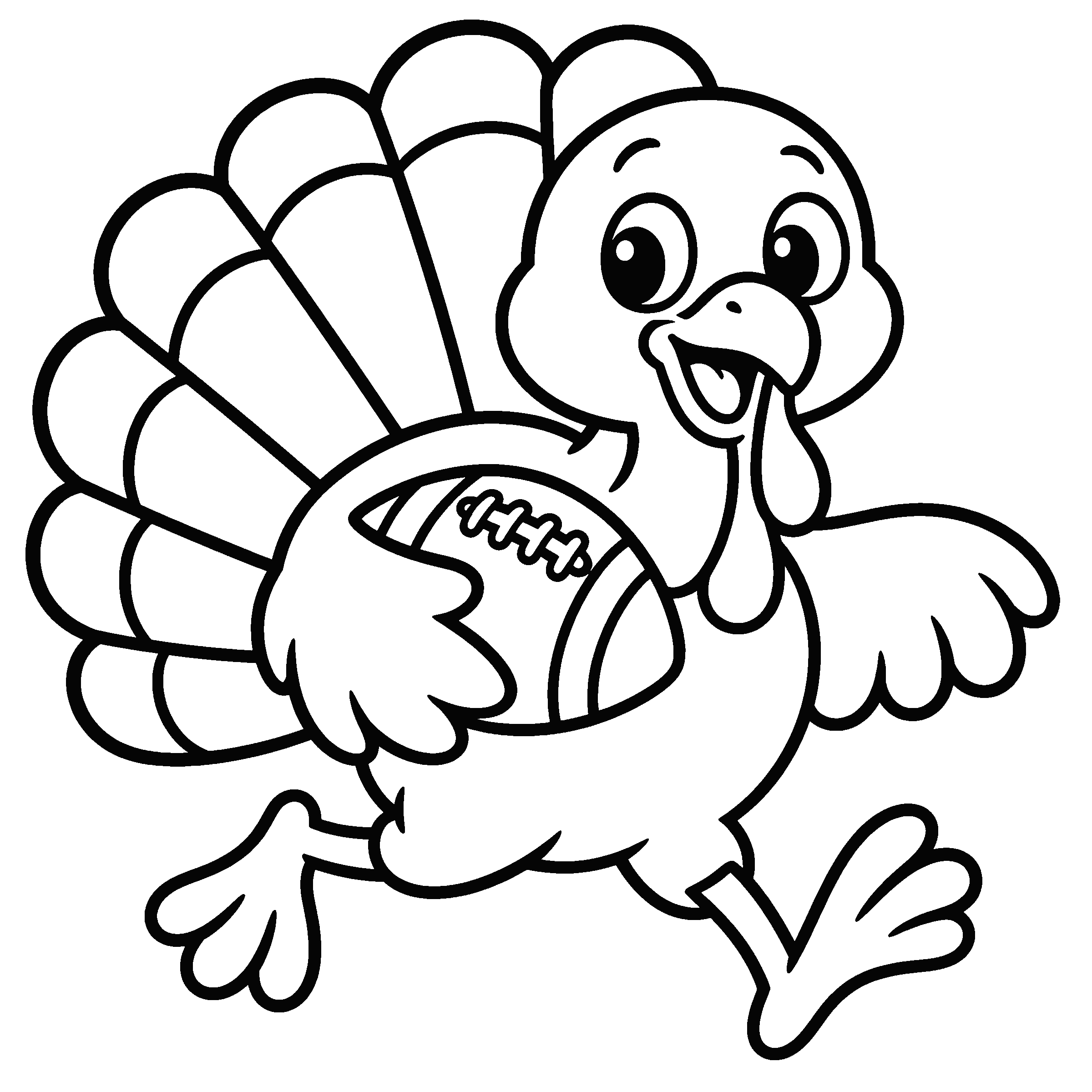 Coloring page of a turkey playing football