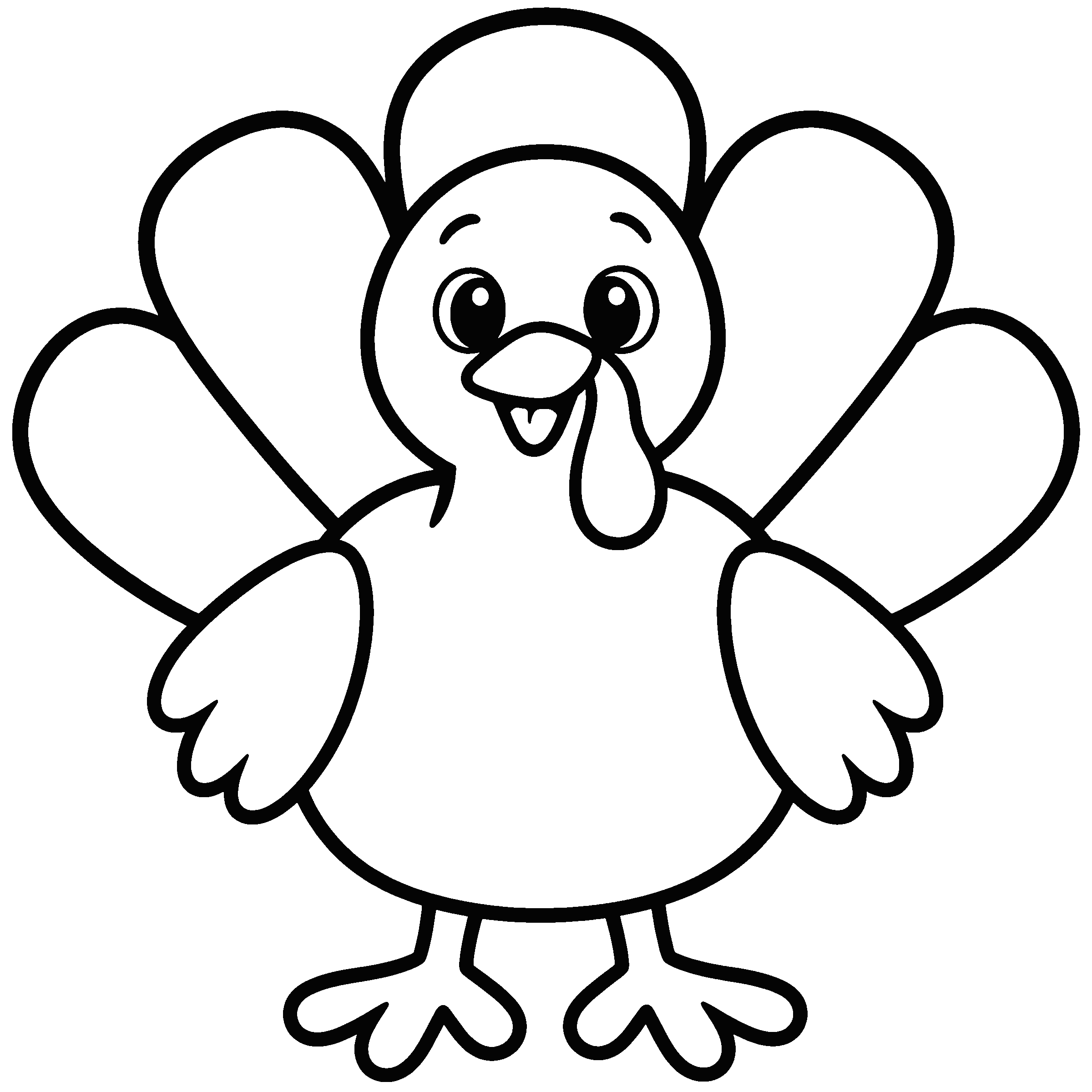 Coloring page of one big simple turkey with thick outlines