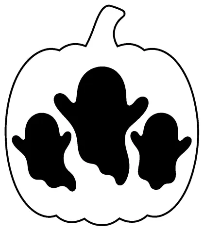 Pumpkin carving stencil: a big ghost and two small ghosts