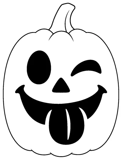 Pumpkin carving stencil: silly pumpkin face winking with its tongue out