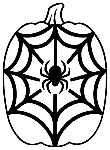 Pumpkin carving stencil: spider web with a hanging spider