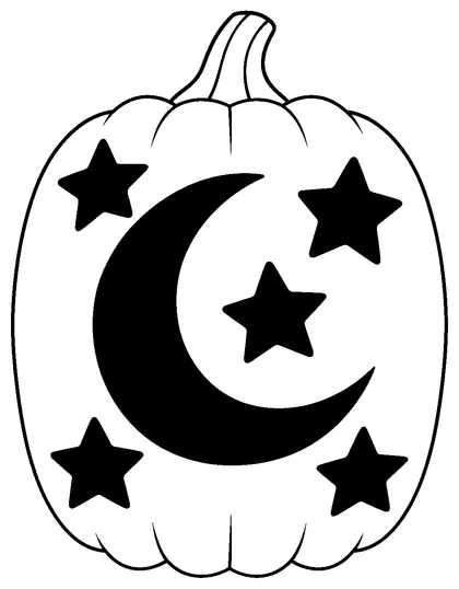 Pumpkin carving stencil: stars and a crescent moon