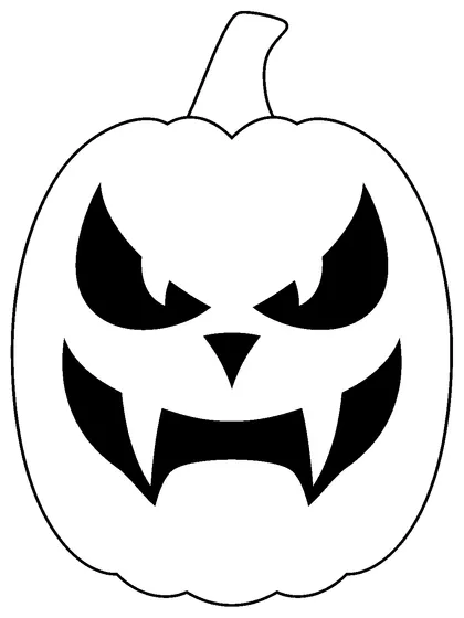 Pumpkin carving stencil: vampire pumpkin face with fangs